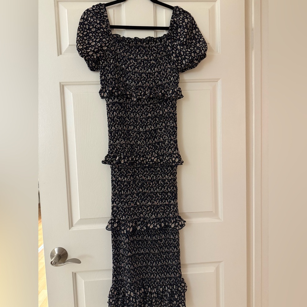 Navy Blue Midi Dress with Florals